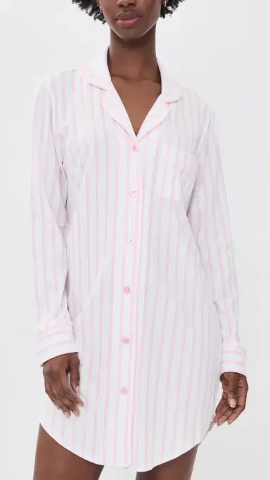 Petite Plume Luxe Pima Stripe Nightshirt White | Thumbnail 2 Petite Plume Luxe Pima Stripe Nightshirt White | Thumbnail 2