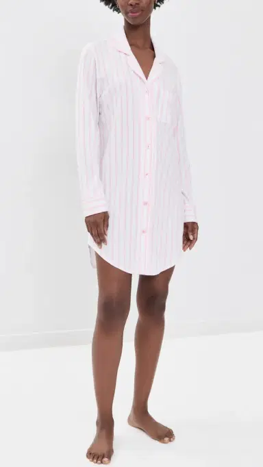 Petite Plume Luxe Pima Stripe Nightshirt White | Thumbnail 5 Petite Plume Luxe Pima Stripe Nightshirt White | Thumbnail 5