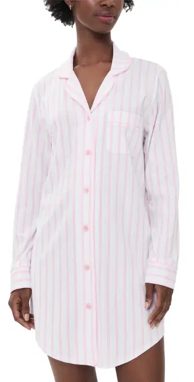 Petite Plume Luxe Pima Stripe Nightshirt White | Thumbnail 1 Petite Plume Luxe Pima Stripe Nightshirt White | Thumbnail 1