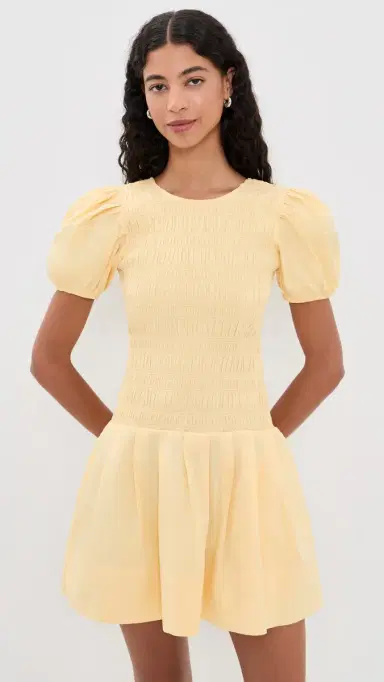 Ganni Cotton Mini Smocked Pleated Dress | Thumbnail 2