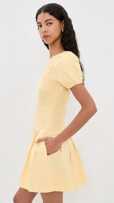 Ganni Cotton Mini Smocked Pleated Dress | Thumbnail 4
