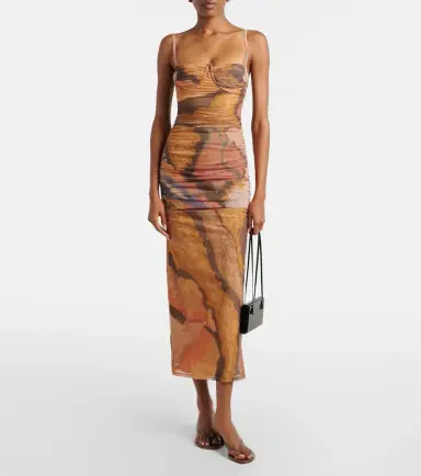 SIR. Draped printed mesh midi dress | Thumbnail 4