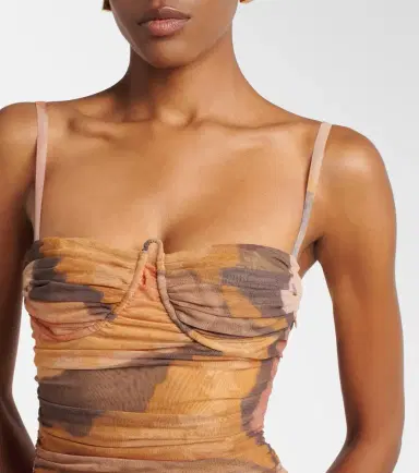 SIR. Draped printed mesh midi dress | Thumbnail 5