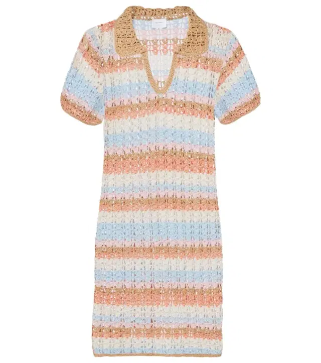 Anna Kosturova Crochet striped cotton polo dress