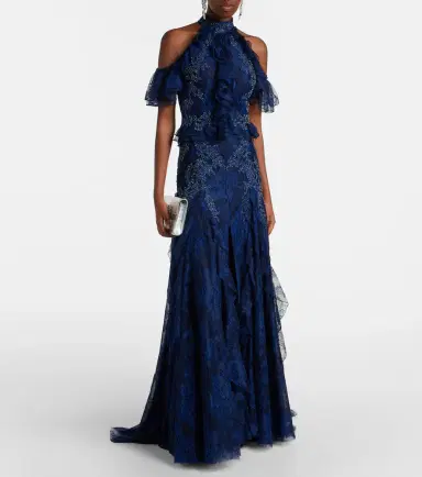 Costarellos Embellished halterneck lace gown | Thumbnail 6