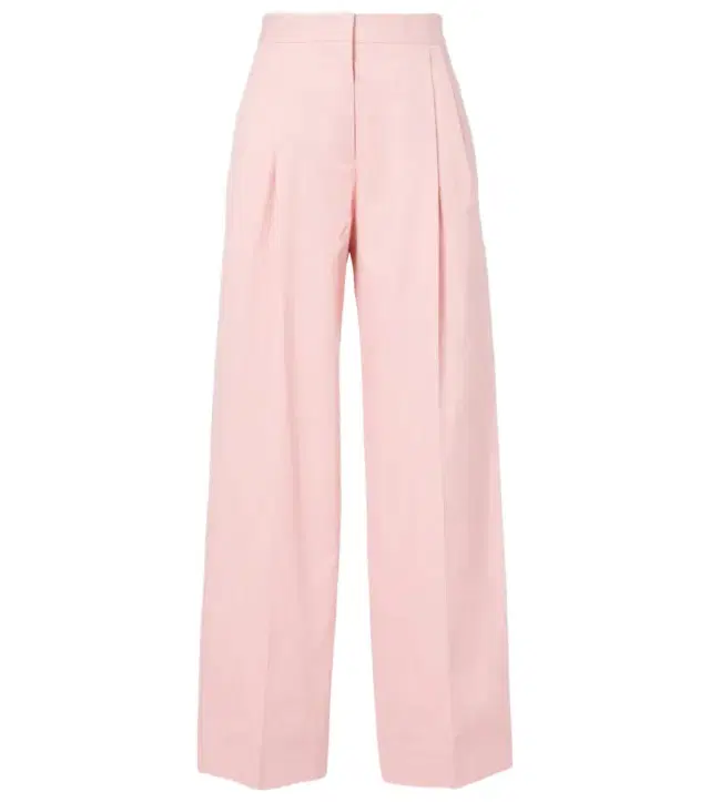 Pleated cotton twill wide-leg pants
