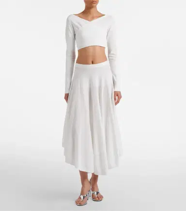 Alaïa Alaïa Semi-sheer asymmetric cotton crêpe skirt | Thumbnail 3
