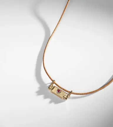 Marie Lichtenberg Heart Smash 18kt gold and leather locket necklace with garnet | Thumbnail 5