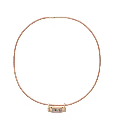 Marie Lichtenberg Luck Smash 18kt gold and leather locket necklace with emerald | Thumbnail 1