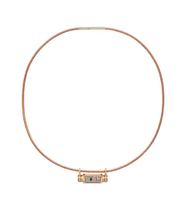 Marie Lichtenberg Luck Smash 18kt gold and leather locket necklace with emerald