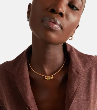Marie Lichtenberg Clover Smash 18kt gold and leather locket necklace with emeralds | Thumbnail 3
