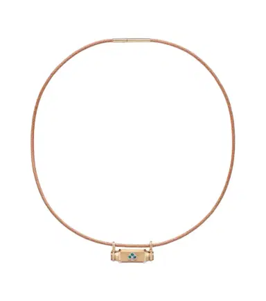 Marie Lichtenberg Clover Smash 18kt gold and leather locket necklace with emeralds | Thumbnail 1