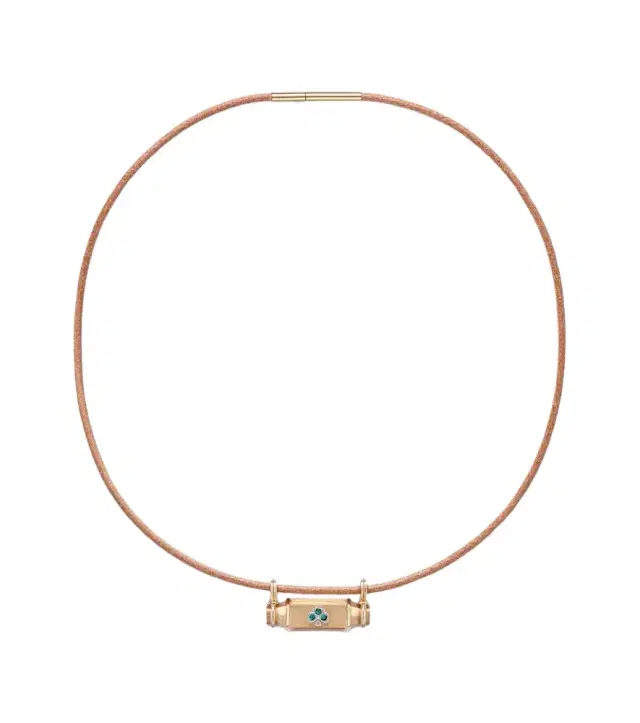 Marie Lichtenberg Clover Smash 18kt gold and leather locket necklace with emeralds
