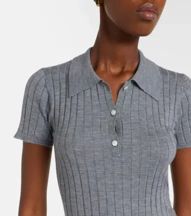 TOTEME Ribbed-knit cashmere and silk polo shirt | Thumbnail 3