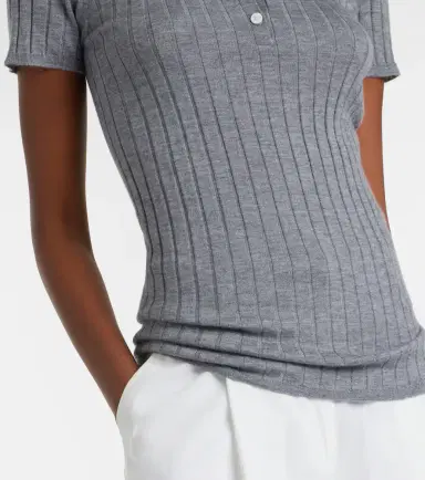 TOTEME Ribbed-knit cashmere and silk polo shirt | Thumbnail 5