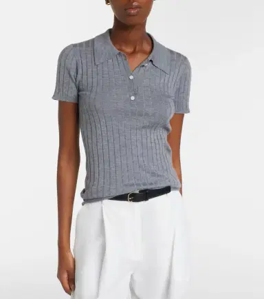 TOTEME Ribbed-knit cashmere and silk polo shirt | Thumbnail 6