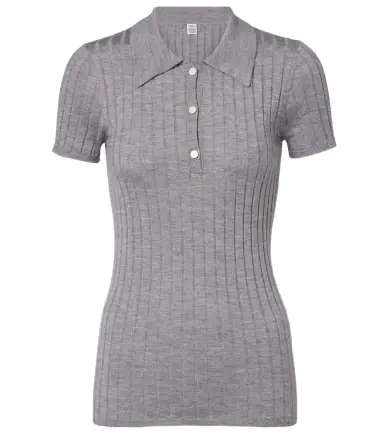TOTEME Ribbed-knit cashmere and silk polo shirt | Thumbnail 1
