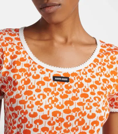 Miu Miu Lace-trimmed printed cotton T-shirt | Thumbnail 5