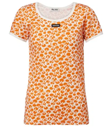 Miu Miu Lace-trimmed printed cotton T-shirt | Thumbnail 1