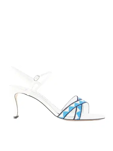 Manolo Blahnik Popeyana Leather-trimmed Woven Sandals | Thumbnail 1 Manolo Blahnik Popeyana Leather-trimmed Woven Sandals | Thumbnail 1