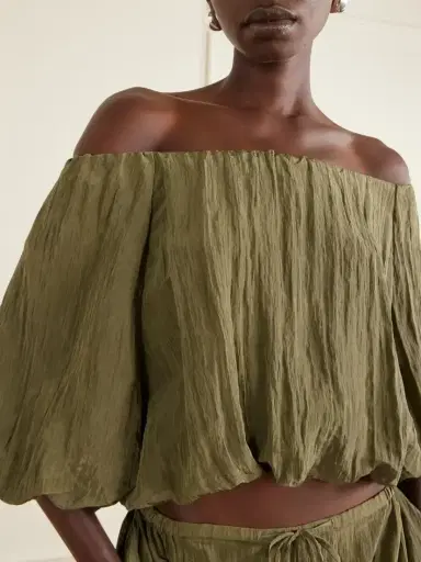 Simkhai Anni Cropped Gathered Crepon Blouse | Thumbnail 5 Simkhai Anni Cropped Gathered Crepon Blouse | Thumbnail 5