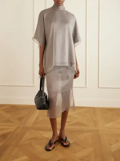 Brandon Maxwell The Cali Tie-detailed Layered Silk-organza Blouse | Thumbnail 2