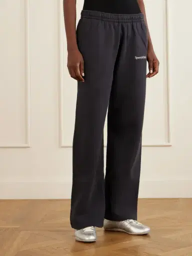 Sporty & Rich Logo-embroidered Cotton Wide-leg Pants | Thumbnail 3 Sporty & Rich Logo-embroidered Cotton Wide-leg Pants | Thumbnail 3