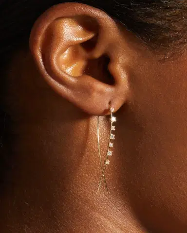 Lana 14K Gold Solo Mini Narrow Upside Down Hoop Earrings with Diamonds, 41mm | Thumbnail 2