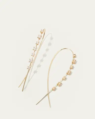 Lana 14K Gold Solo Mini Narrow Upside Down Hoop Earrings with Diamonds, 41mm | Thumbnail 3
