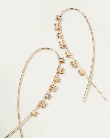 Lana 14K Gold Solo Mini Narrow Upside Down Hoop Earrings with Diamonds, 41mm | Thumbnail 4