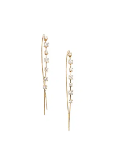 Lana 14K Gold Solo Mini Narrow Upside Down Hoop Earrings with Diamonds, 41mm | Thumbnail 1