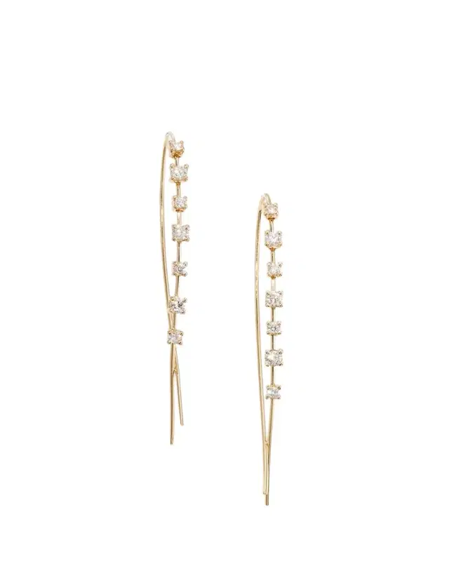 Lana 14K Gold Solo Mini Narrow Upside Down Hoop Earrings with Diamonds, 41mm