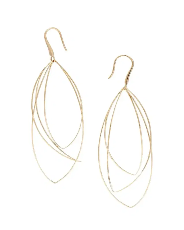 14K Gold Multi-Curved Wire Marquis Hoop Earrings