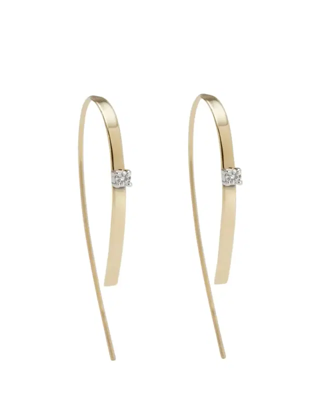 Lana 14K Gold Small Flat Forward Facing Hooked On Hoop Earrings with Diamonds