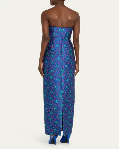 Harbison Quanta Floral Brocade Strapless Buttoned Gown | Thumbnail 3