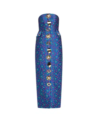 Harbison Quanta Floral Brocade Strapless Buttoned Gown | Thumbnail 1