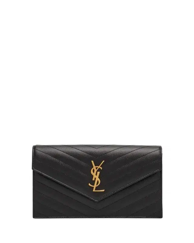 Saint Laurent Envelope Small YSL Wallet on Chain in Grain Leather