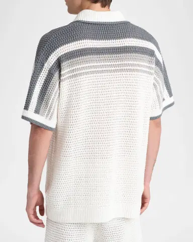 Casablanca Men's Cotton Crochet Short-Sleeve Tennis Shirt | Thumbnail 3