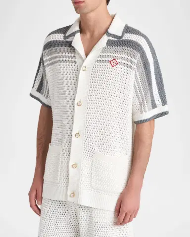 Casablanca Men's Cotton Crochet Short-Sleeve Tennis Shirt | Thumbnail 4