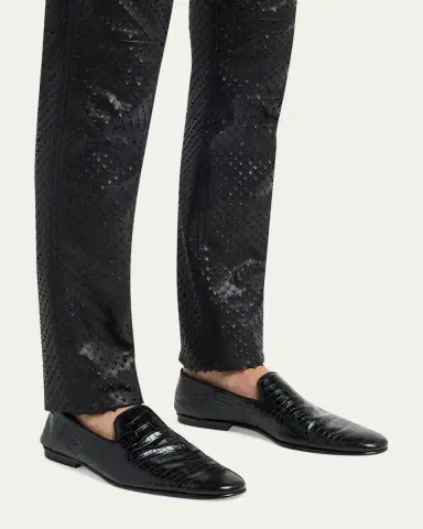 Tom Ford Men's Steven Croc-Effect Leather Slipper Loafers | Thumbnail 2