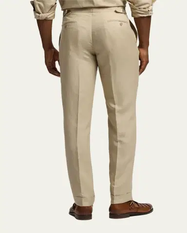 Ralph Lauren Purple Label Men's Silk and Linen Straight Leg Flat-Front Trousers | Thumbnail 2 Ralph Lauren Purple Label Men's Silk and Linen Straight Leg Flat-Front Trousers | Thumbnail 2