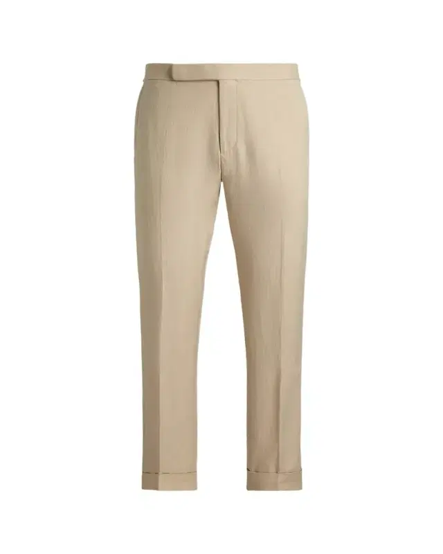 Men's Silk and Linen Straight Leg Flat-Front Trousers