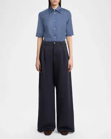 Jil Sander Pleated Cotton Wide-Leg Trousers | Thumbnail 2 Jil Sander Pleated Cotton Wide-Leg Trousers | Thumbnail 2