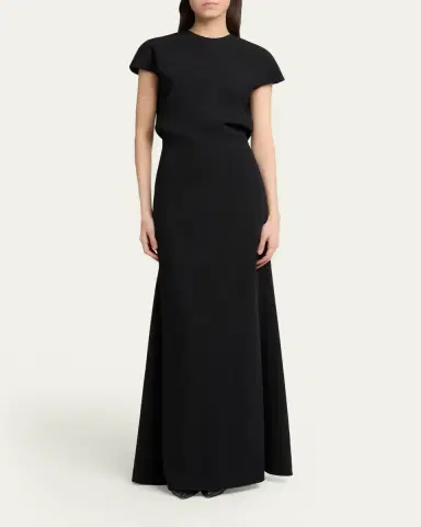 Jil Sander Open Back Short-Sleeve Long Wool Dress | Thumbnail 2 Jil Sander Open Back Short-Sleeve Long Wool Dress | Thumbnail 2