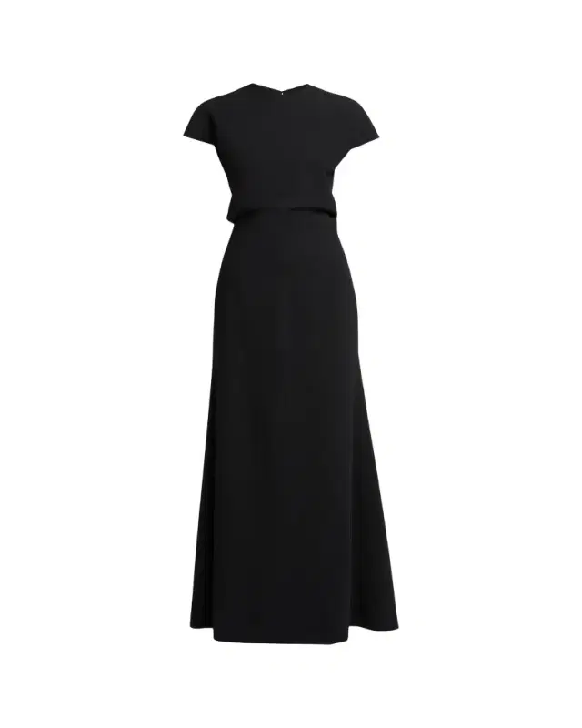 Jil Sander Open Back Short-Sleeve Long Wool Dress
