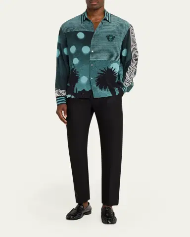 Versace Men's Sunset Palms Silk Crepe De Chine Shirt | Thumbnail 2