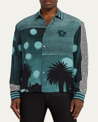 Versace Men's Sunset Palms Silk Crepe De Chine Shirt | Thumbnail 4