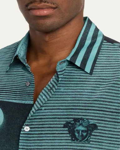 Versace Men's Sunset Palms Silk Crepe De Chine Shirt | Thumbnail 5