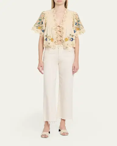 Sea Adonna Embroidered Tie-Front Top | Thumbnail 2