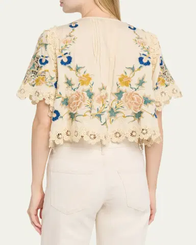 Sea Adonna Embroidered Tie-Front Top | Thumbnail 3